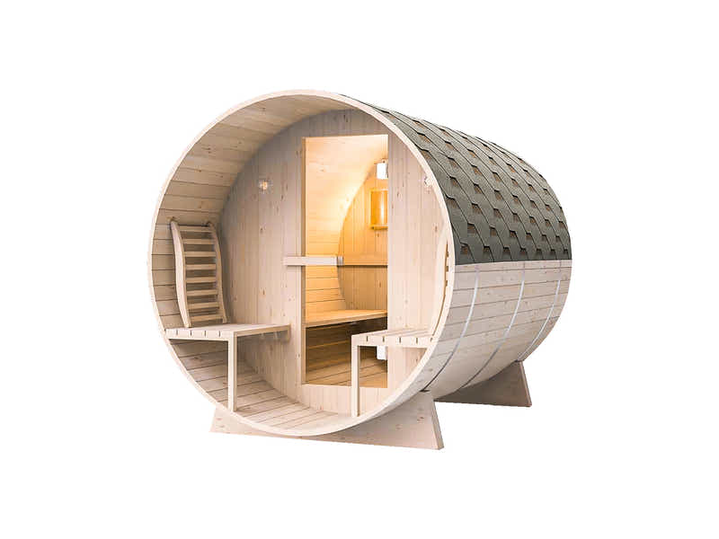 Quilo 4-Person Outdoor Barrel Sauna with Porch