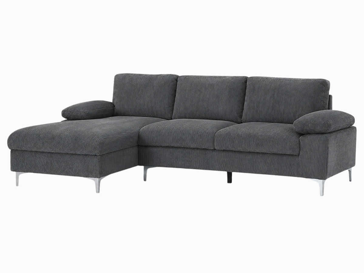 Kaveah Corduroy Sofa With Left Chaise - Grey