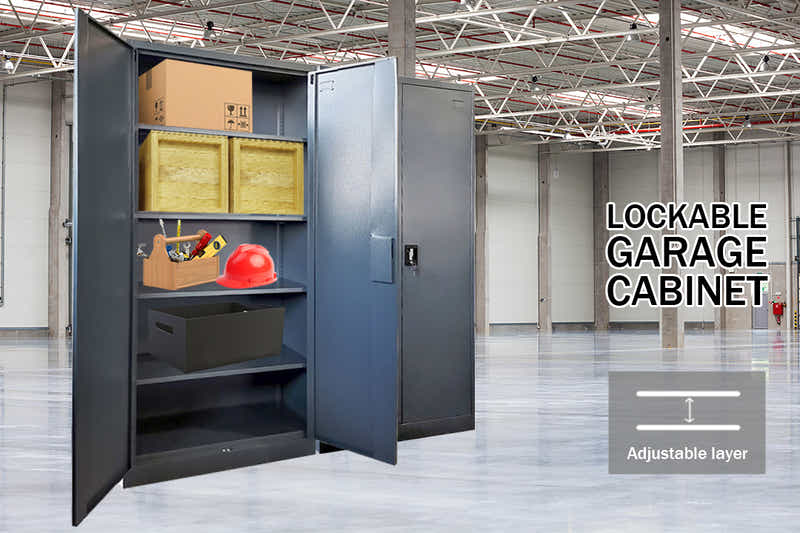 Lockable Steel Garage Storage Cabinet - 185 cm