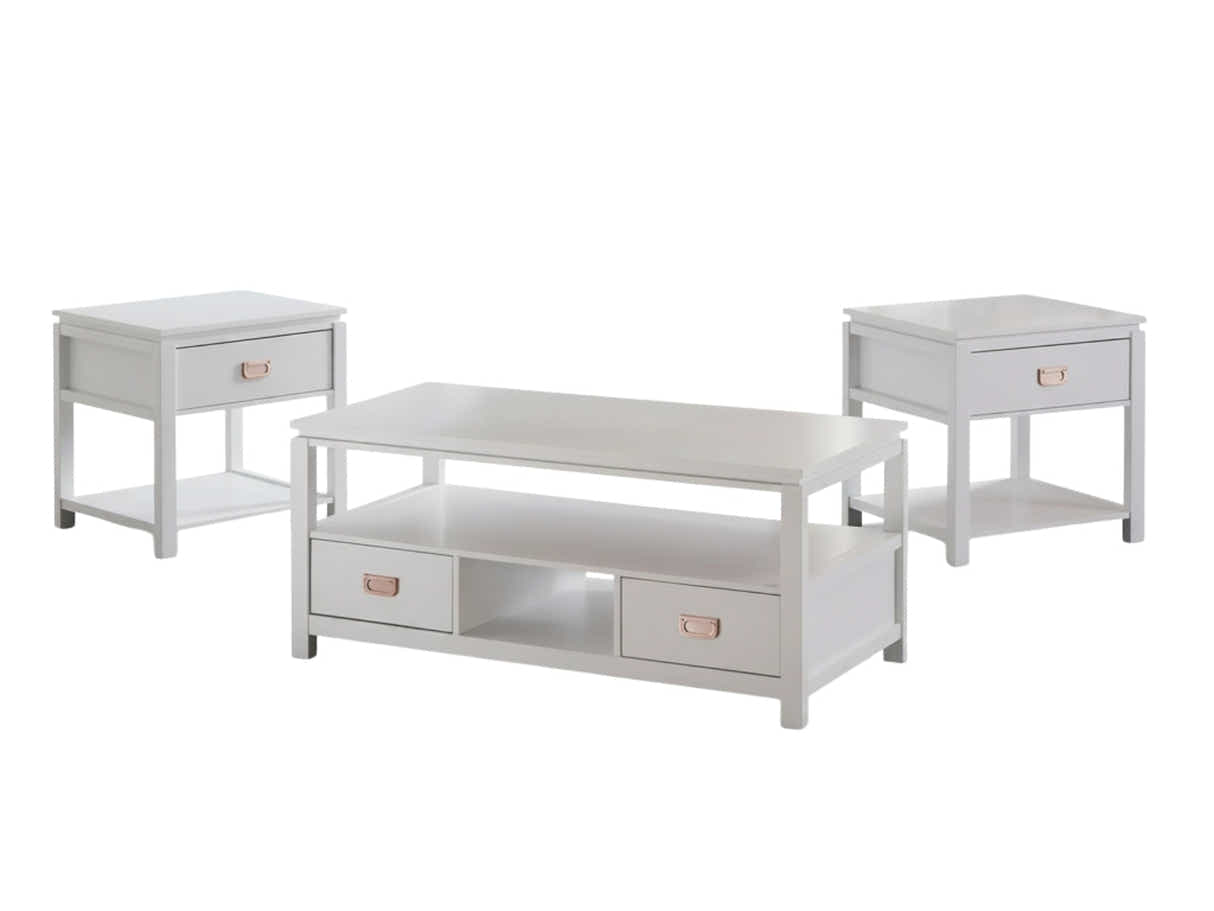 3-Piece Solid Wood Coffee Table Set - White