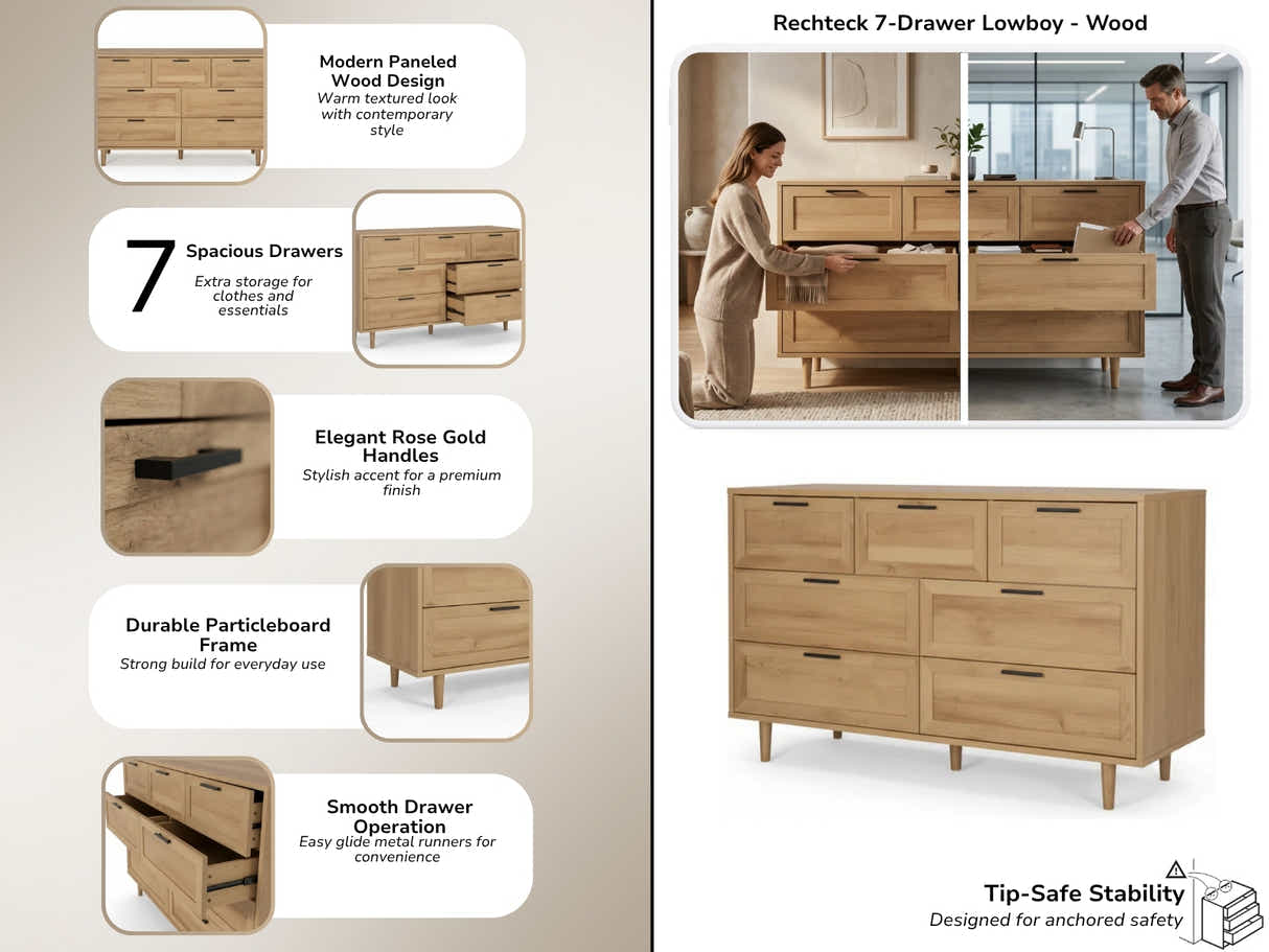 Rechteck 7-Drawer Lowboy - Wood