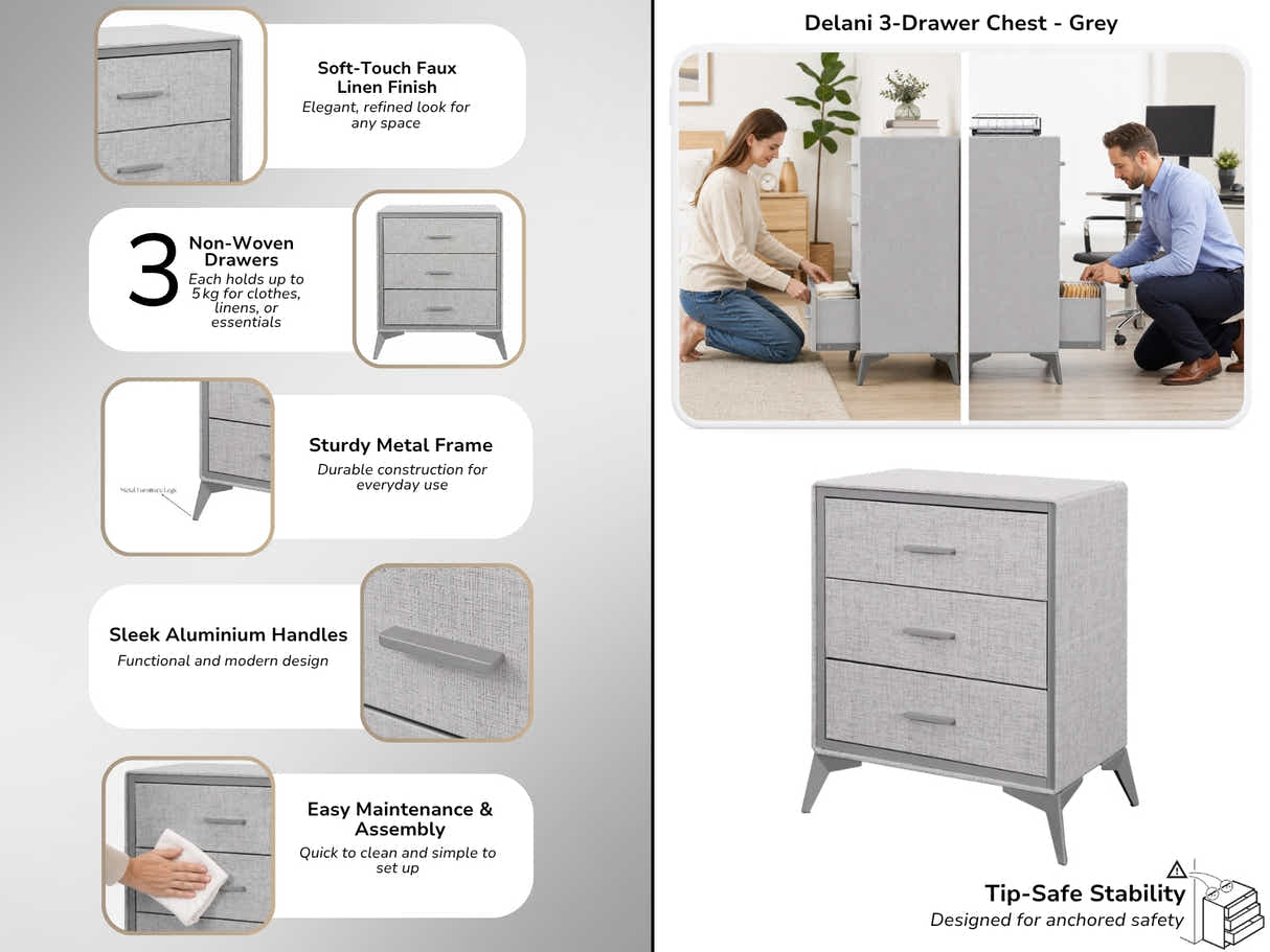 Delani 3-Drawer Chest - Grey
