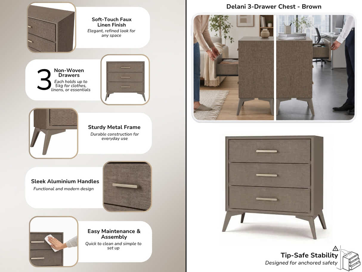 Delani 3-Drawer Chest - Brown