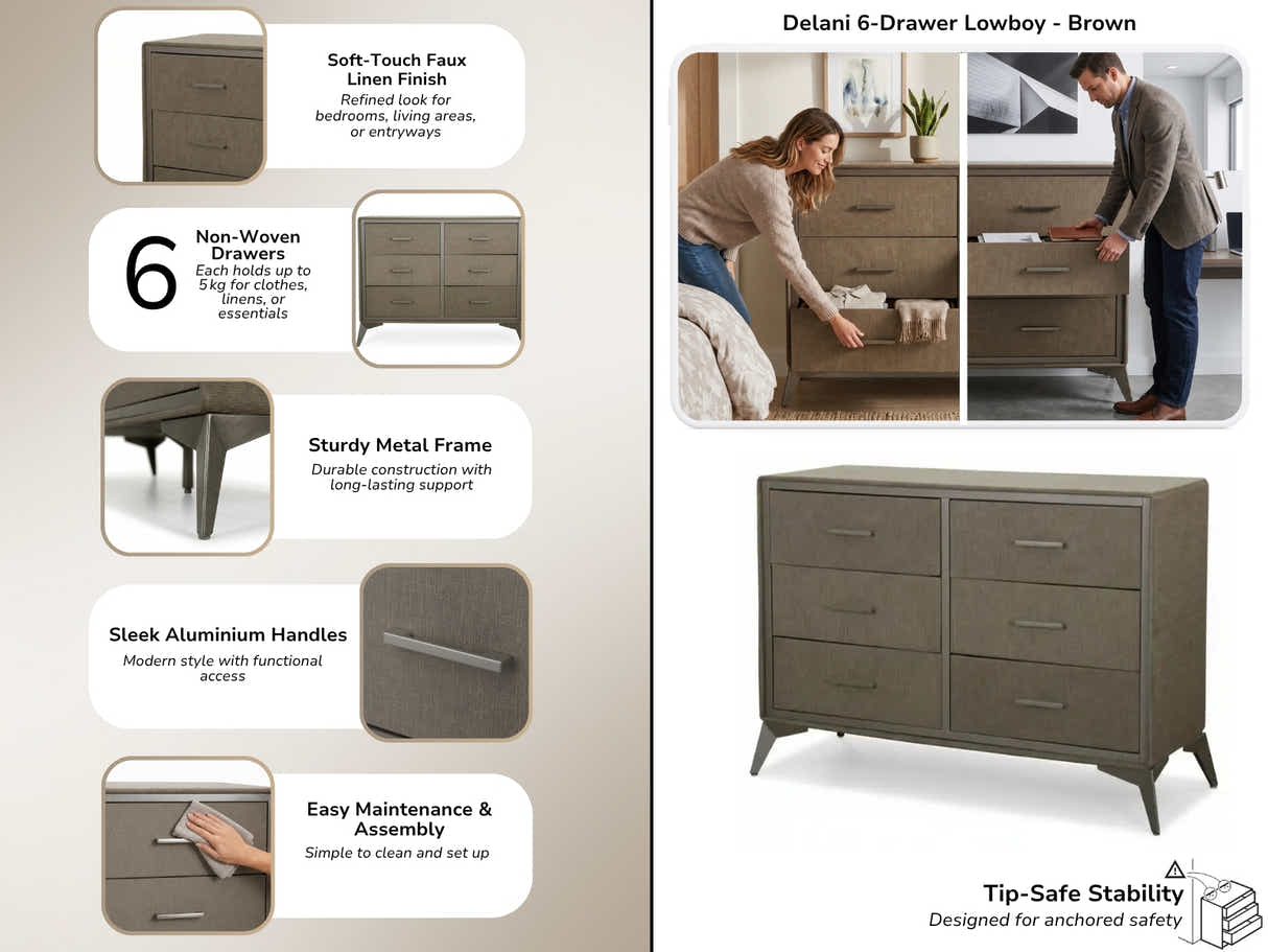 Delani 6-Drawer Lowboy - Brown