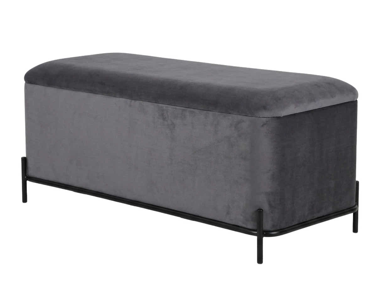 Delani Velvet Ottoman Bench With Storage - Charcoal