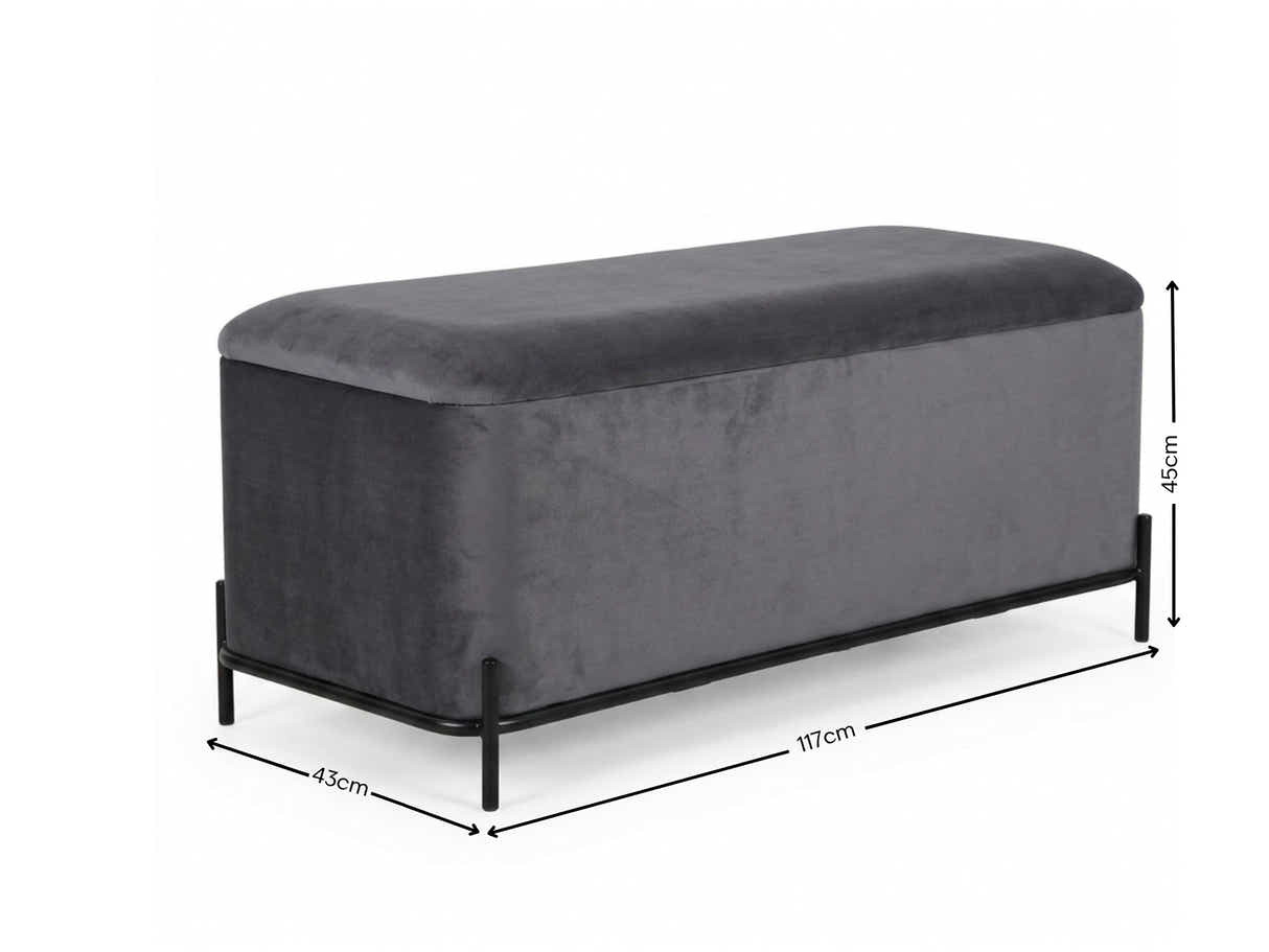 Delani Velvet Ottoman Bench With Storage - Charcoal
