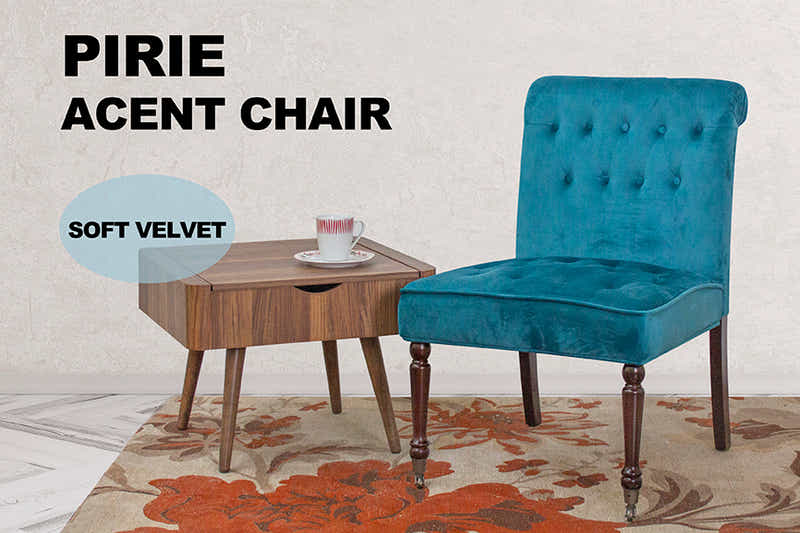Pirie Velvet Accent Chair - Light Blue