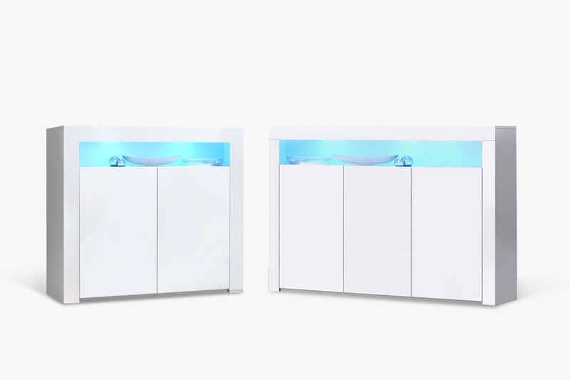 Glansig White Buffet with LED Light Combo