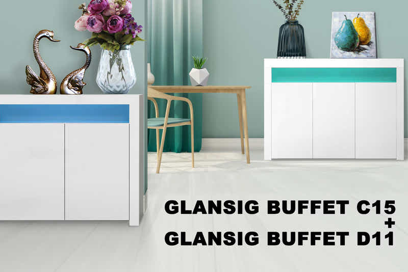 Glansig White Buffet with LED Light Combo