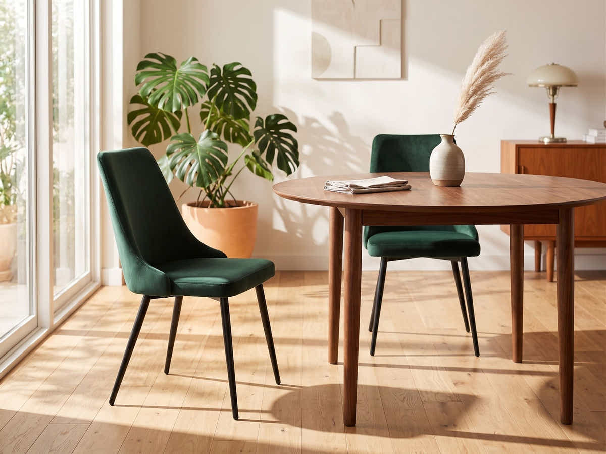 Emerald Green Velvet Dining Chair with Iron Legs - Set of 2