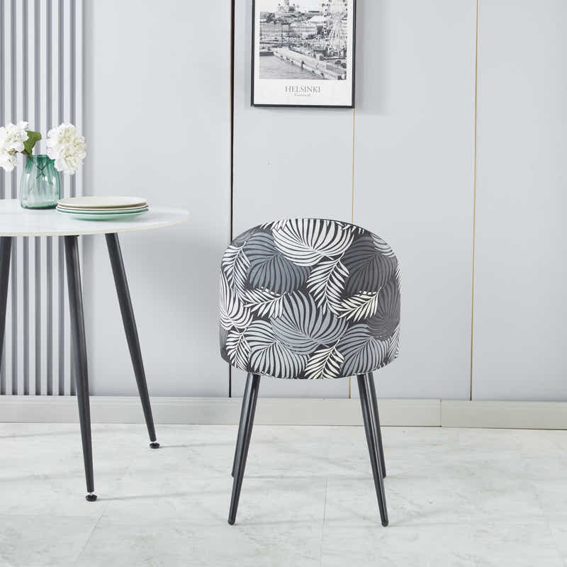 Elsie Round Dining Table - 110 cm & Fernando Dining Chair with Fern Pattern - Set of 4 (Combo)