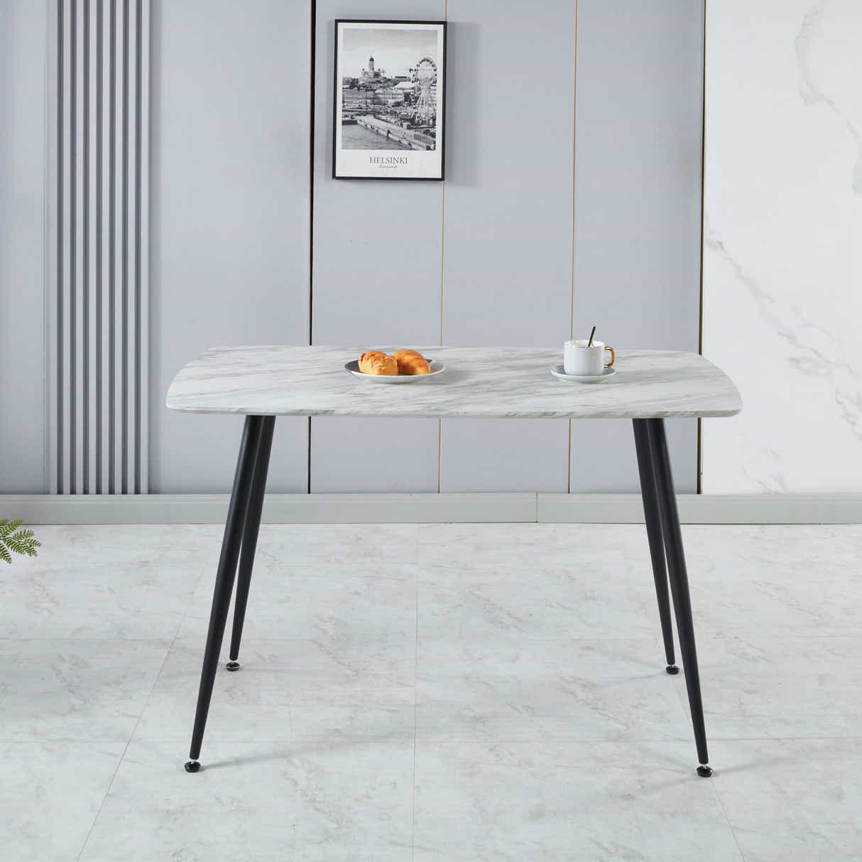 Fernando Dining Table with MDF Top - 120 cm & Walnut Bonded Leather Dining Chair - Set of 4