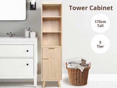 Bathroom Tower Cabinet - Oak