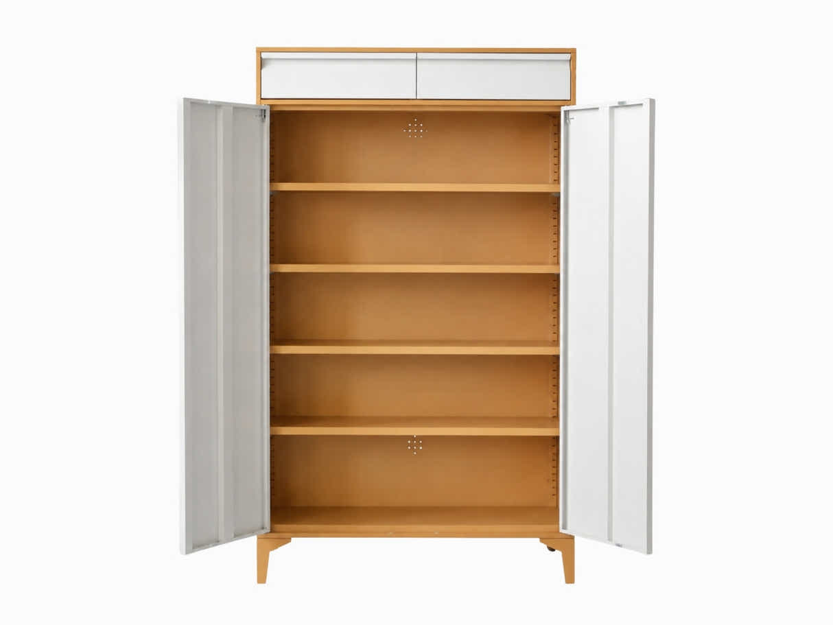 Lonna Steel 2-Door Shoe Cabinet With Drawers - White
