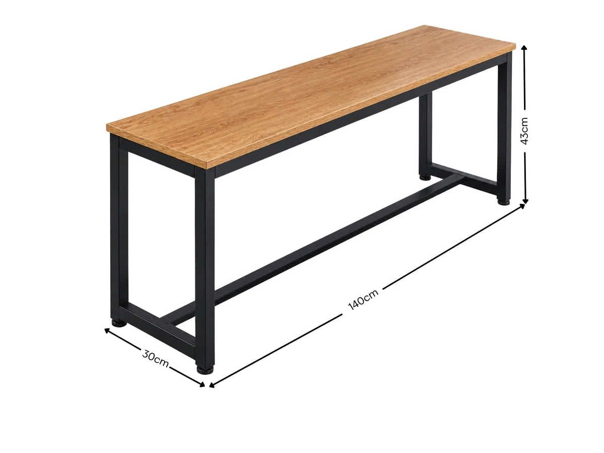 Wooden Dining Bench with Metal Legs - 140 cm