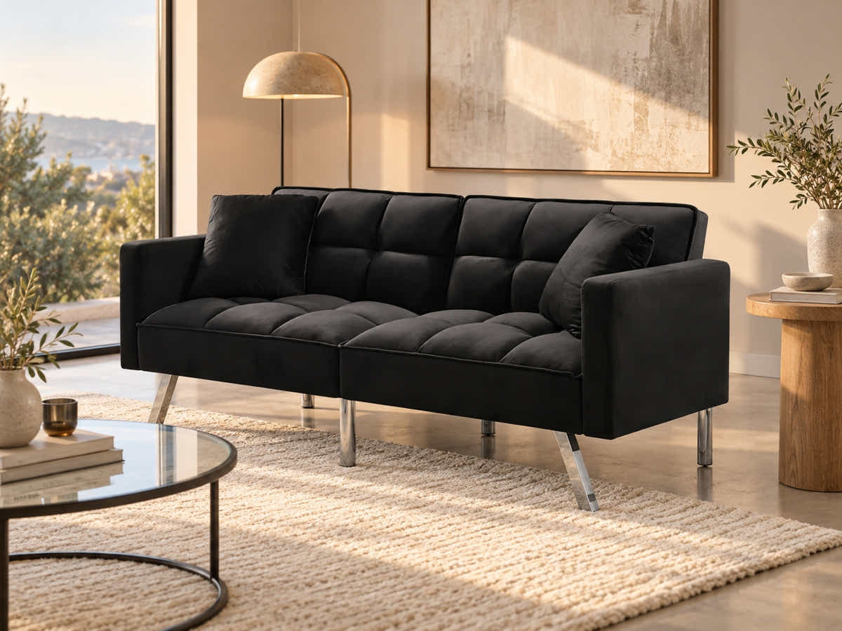 DS Legen Futon Sofa Bed Velvet - Black