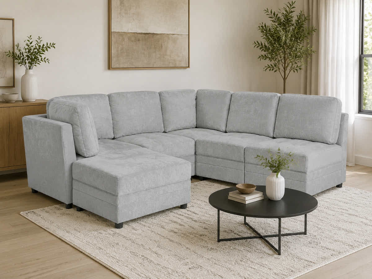 Rory Sectional Sofa Set Linent - Light Grey