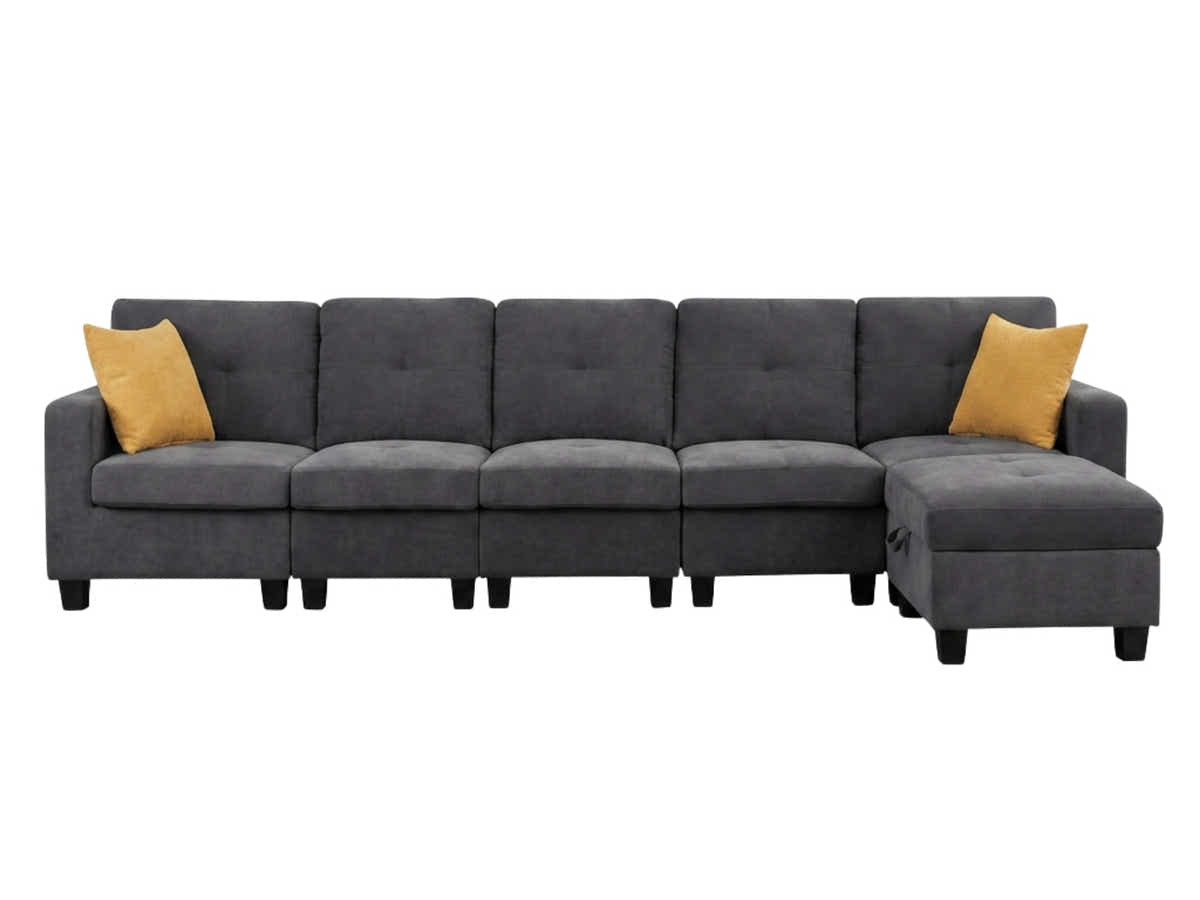 Paxton Modular Chenille 5-Seater & Ottoman Sofa Set - Dark Grey
