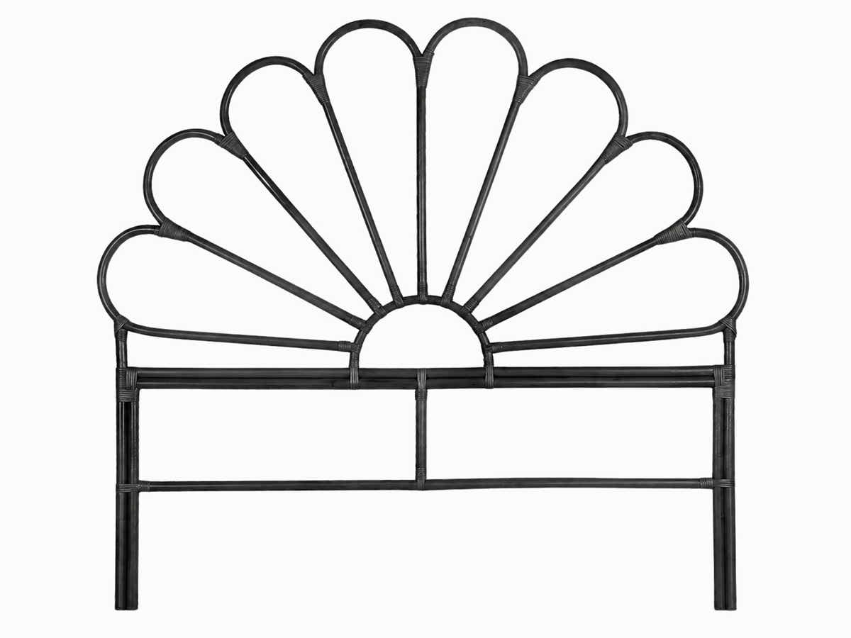 Rattan Headboard Petal Black - Double