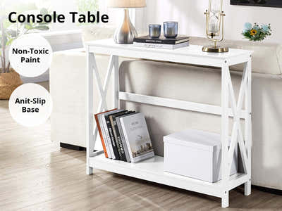 Console Table With Shelf - White
