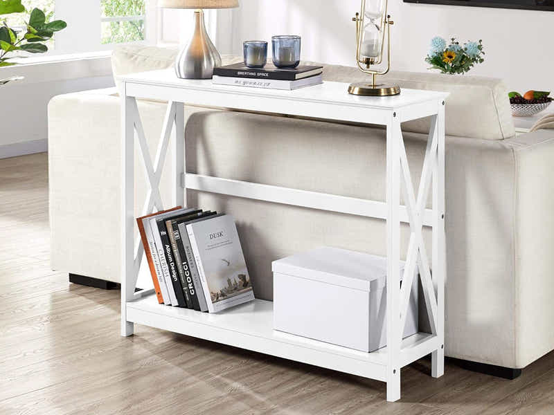 Console Table With Shelf - White