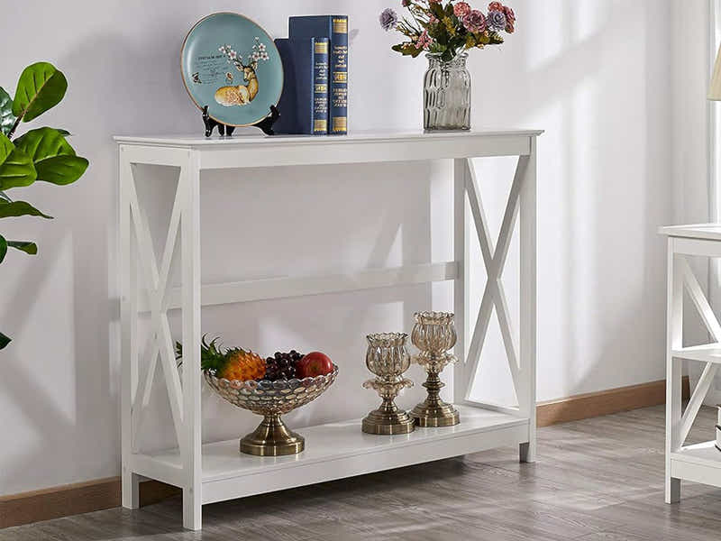 Console Table With Shelf - White