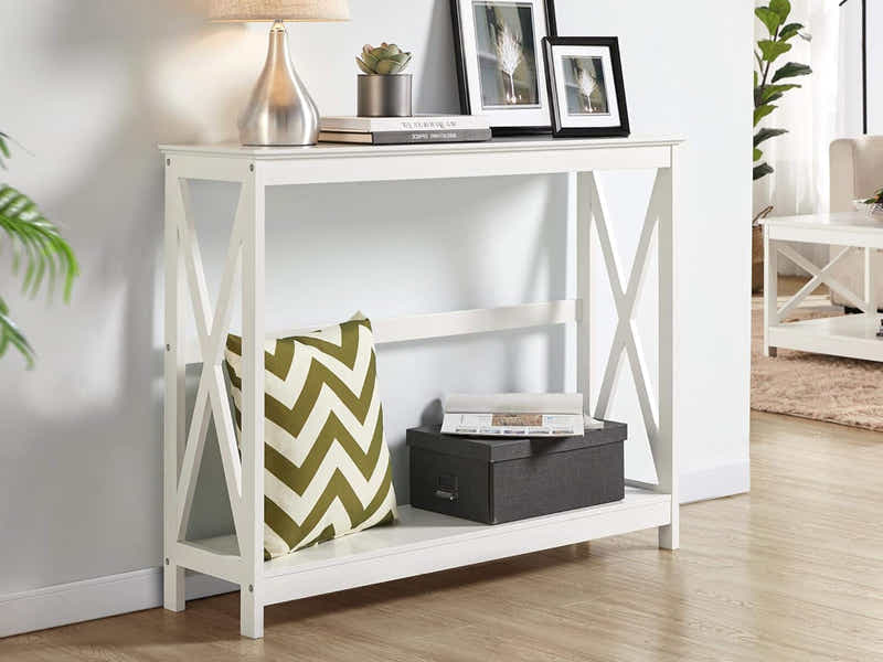 Console Table With Shelf - White