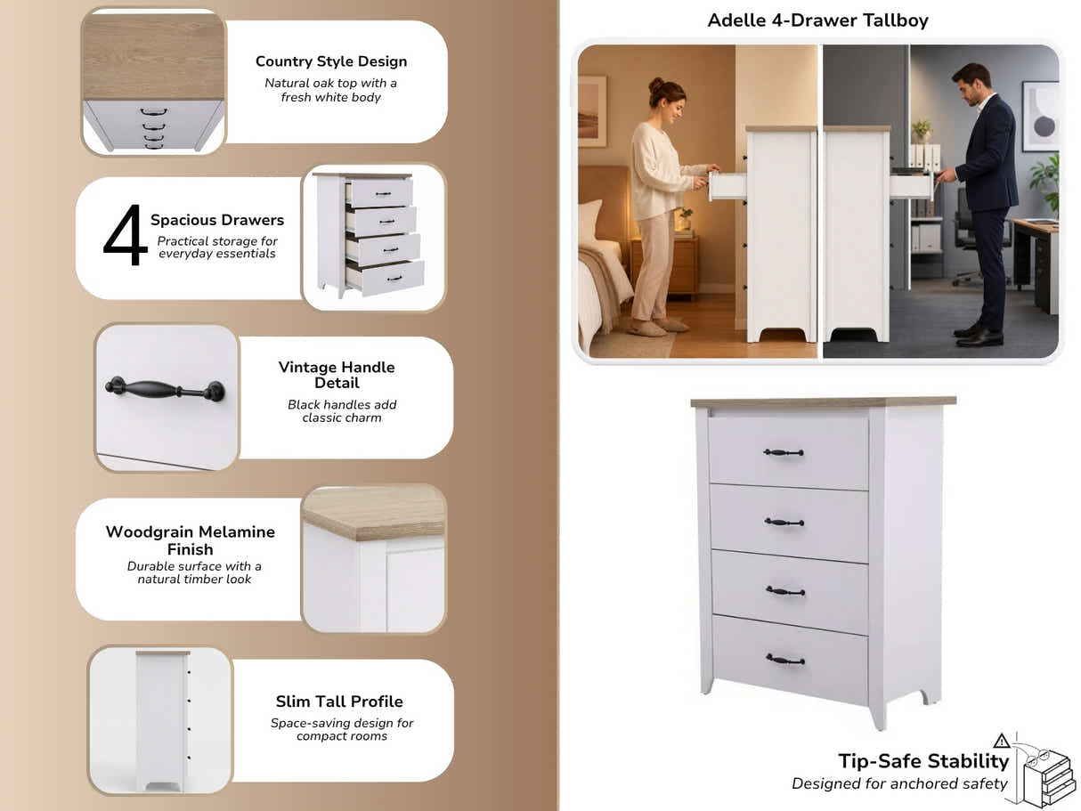 Adelle 4-Drawer Tallboy