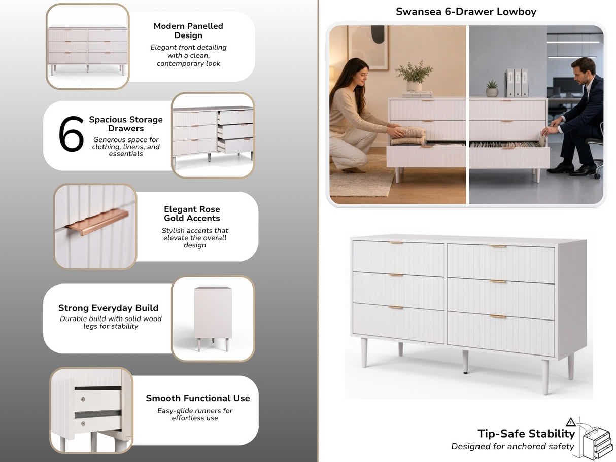 Swansea 6-Drawer Lowboy