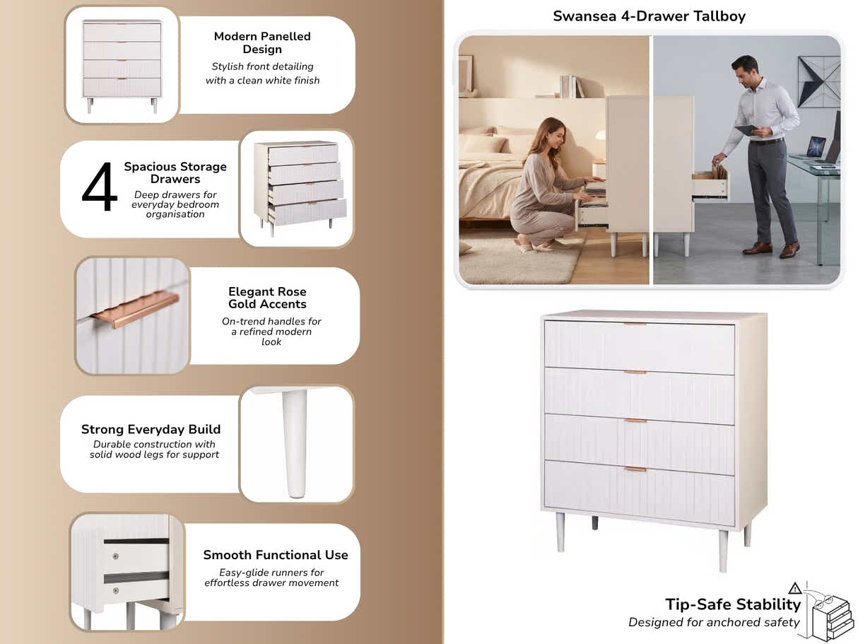 Swansea 4-Drawer Tallboy