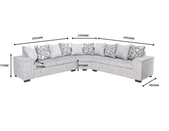 DS NZ Made Ella Corner Sofa with Pattern Cushion - Comfy Silver