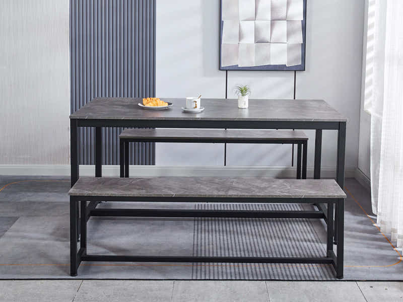 Grey Marble Look Dining Bench - 140 cm