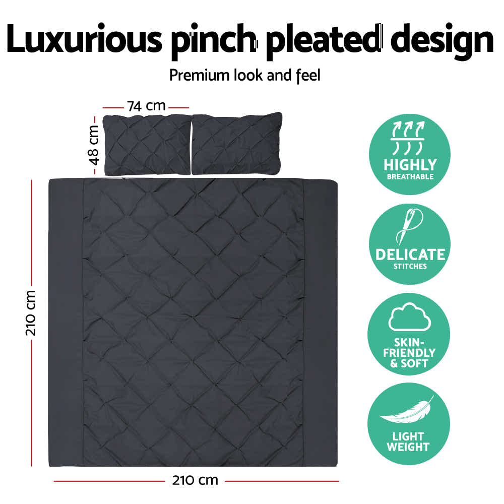 DS NA Giselle Bedding Quilt Cover Set Diamond Pinch Black Queen