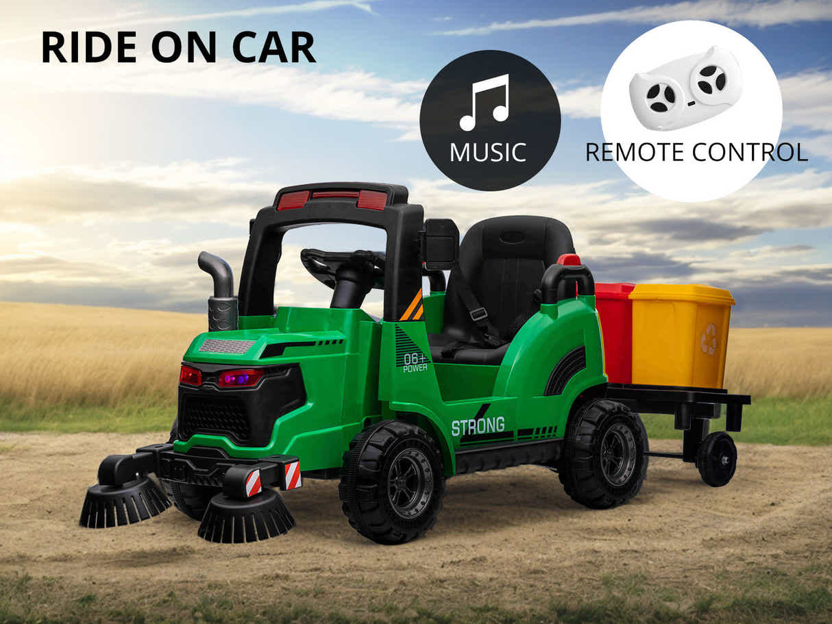 Kids Ride On Sweeper With Trash Can - Green