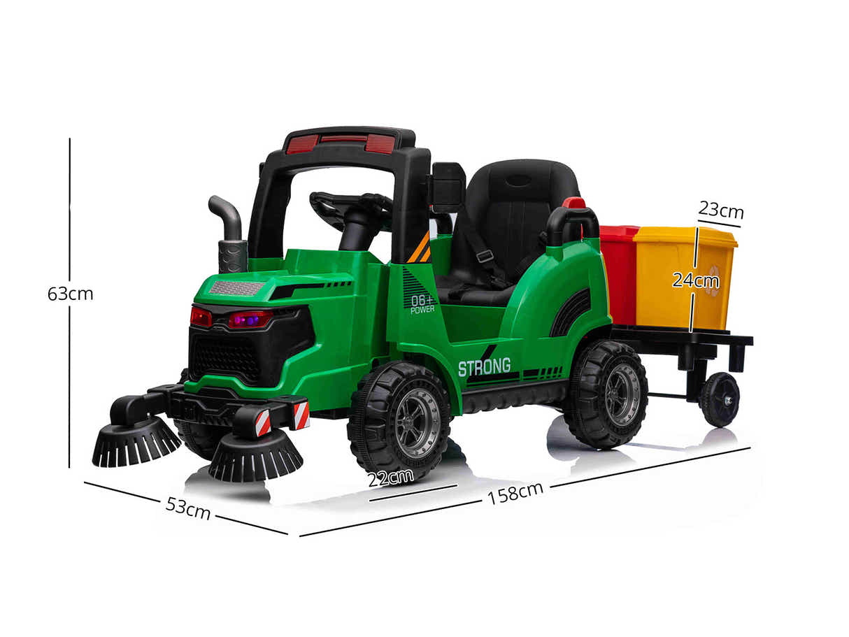 Kids Ride On Sweeper With Trash Can - Green