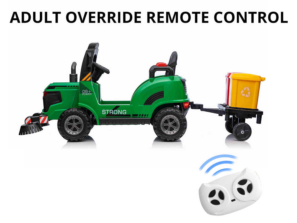 Kids Ride On Sweeper With Trash Can - Green