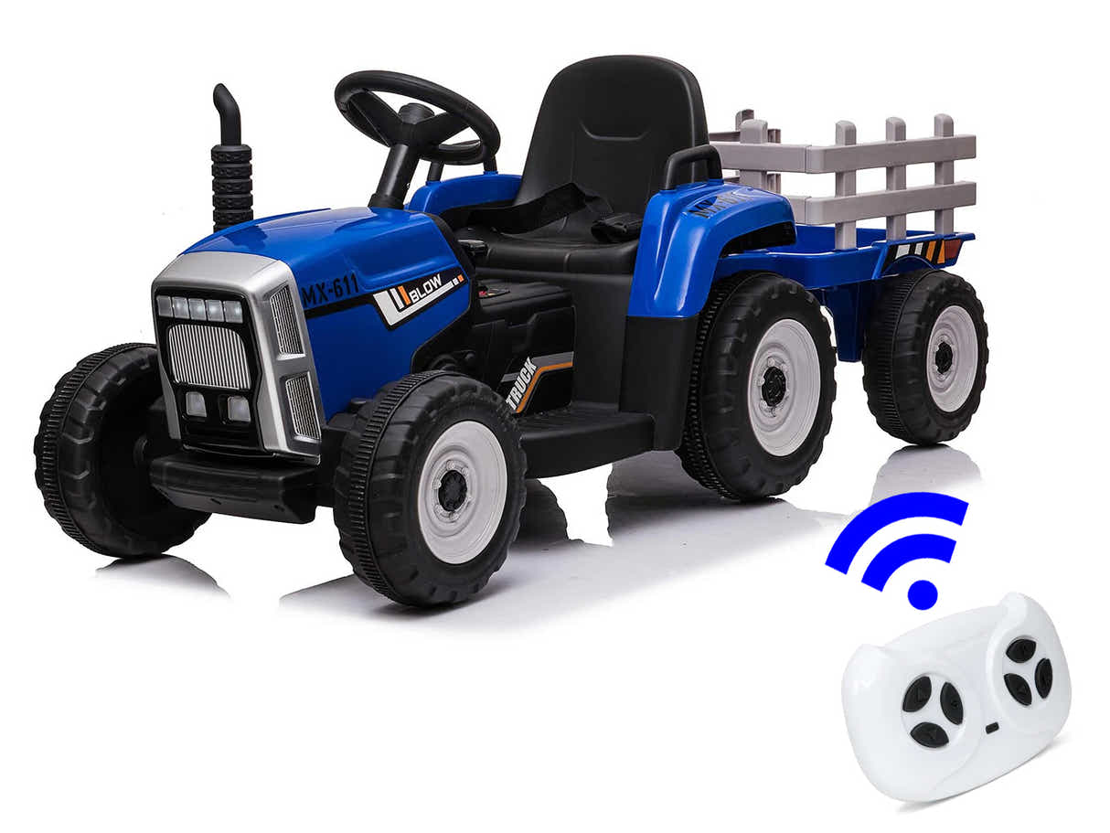 Kids Ride On Tractor with Trailer - Blue