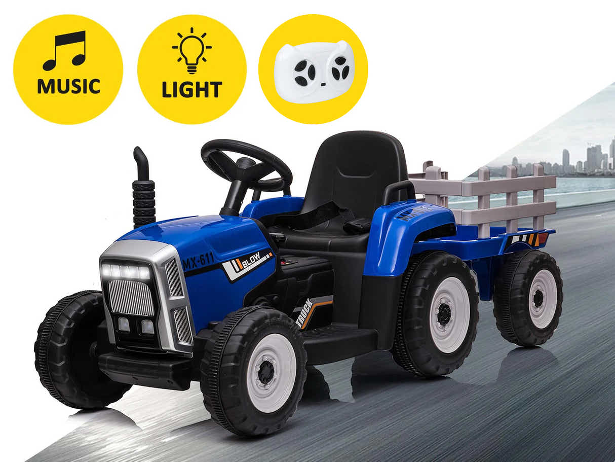 Kids Ride On Tractor with Trailer - Blue
