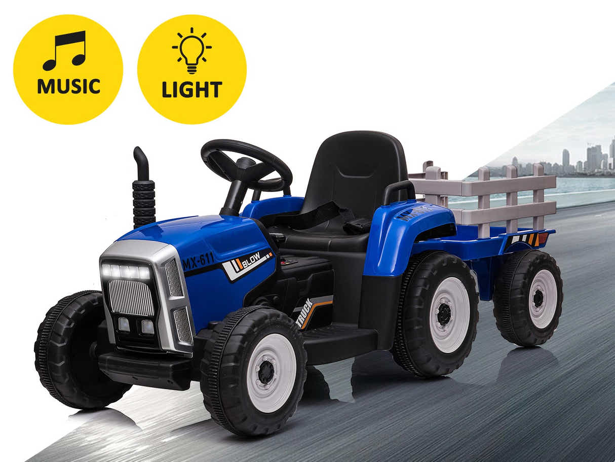 Kids Ride On Tractor with Trailer - Blue