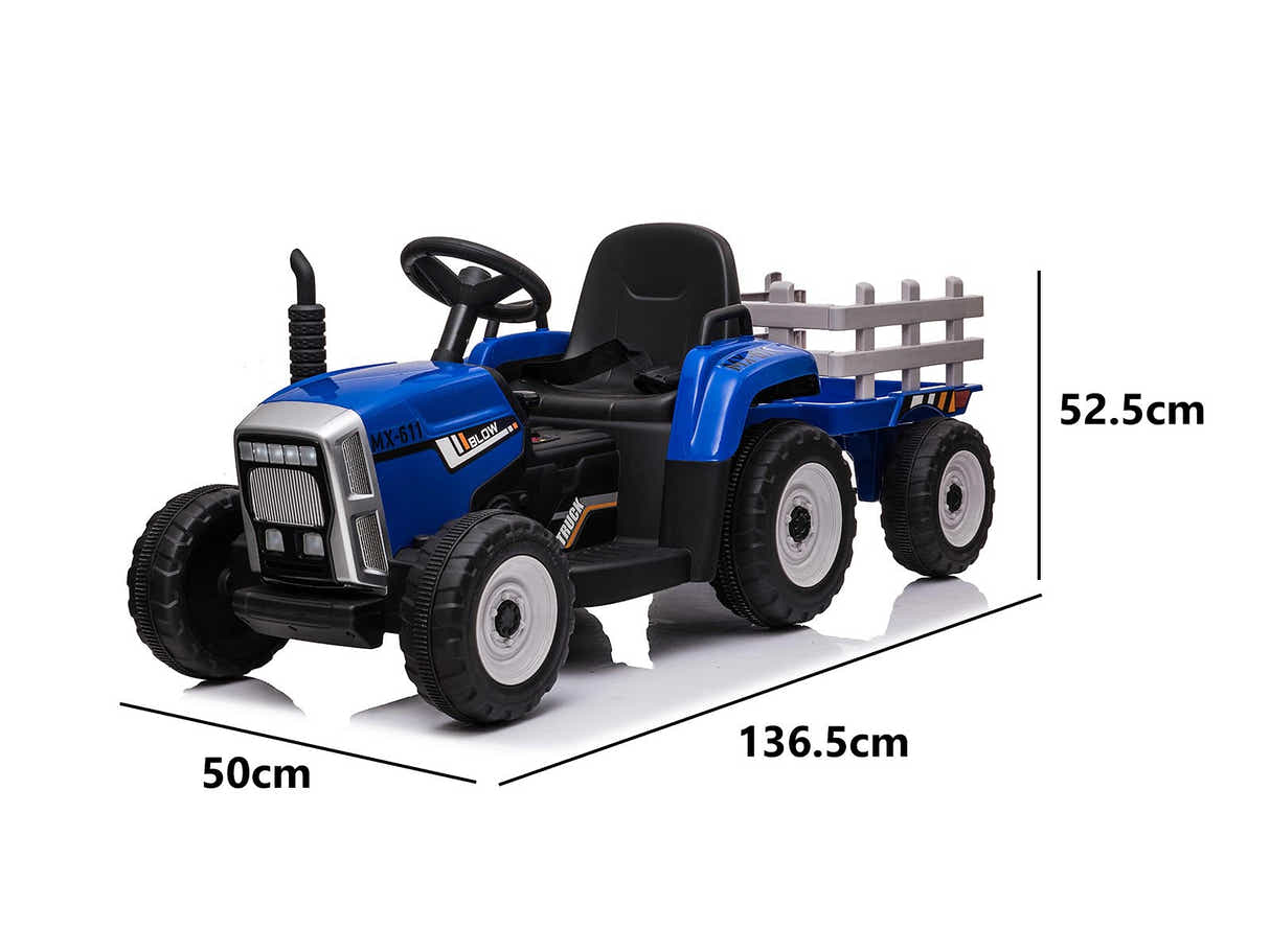 Kids Ride On Tractor with Trailer - Blue