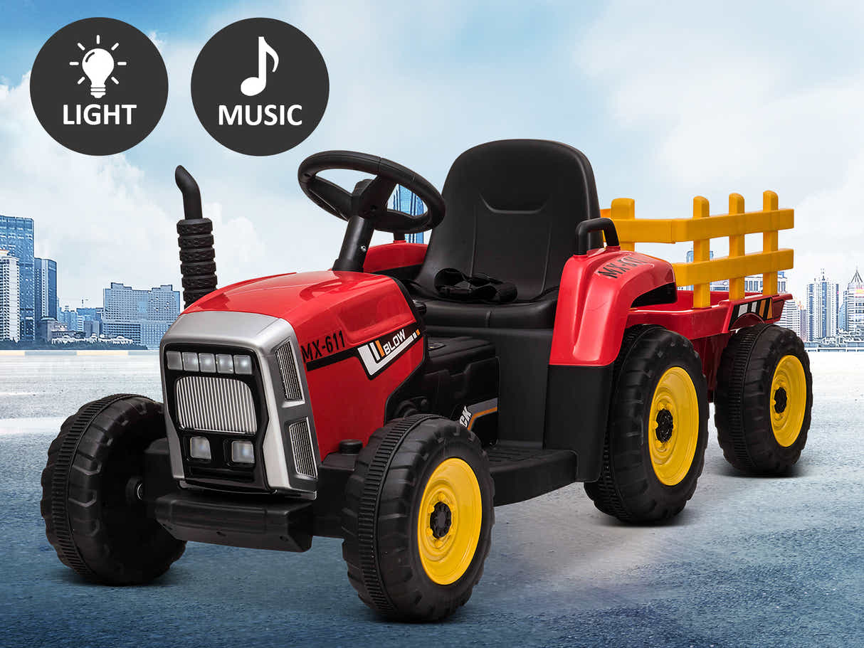 Kids Ride On Tractor with Trailer - Red