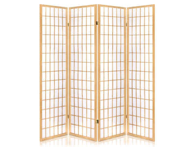 4-Panel Room Divider C M1 - Natural Wood