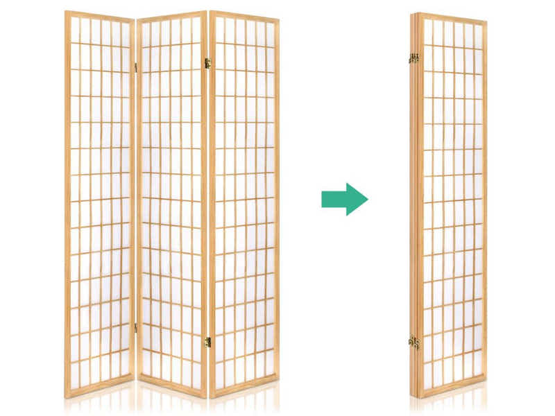 4-Panel Room Divider C M1 - Natural Wood