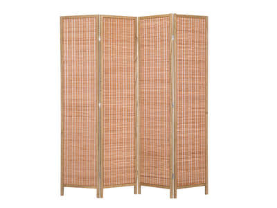 4-Panel Room Divider with Bamboo - Brown