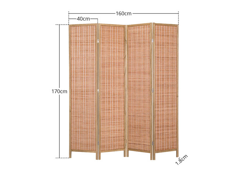 4-Panel Room Divider with Bamboo - Brown