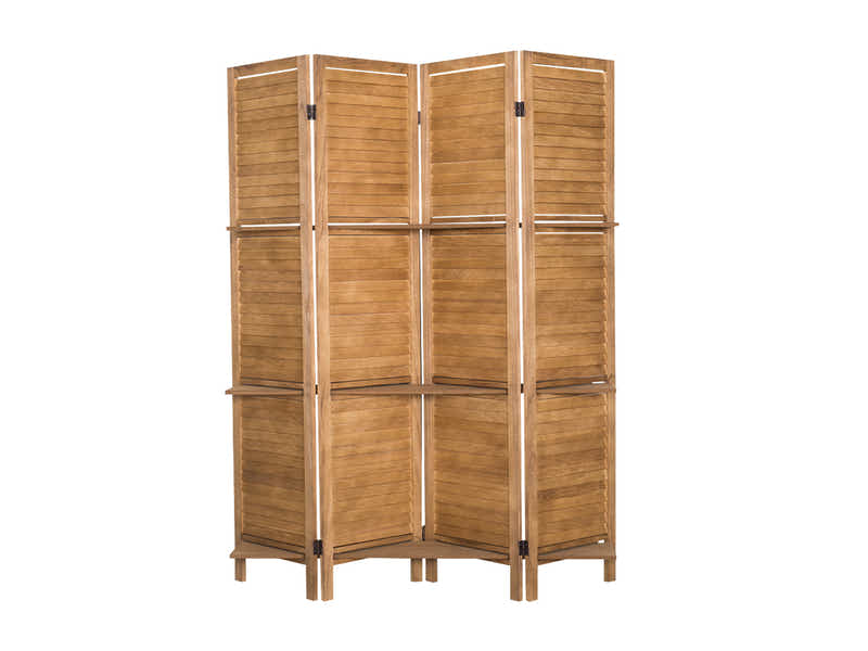 4-Panel Room Divider with Shelf - Brown