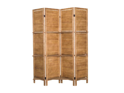 4-Panel Room Divider with Shelf - Brown