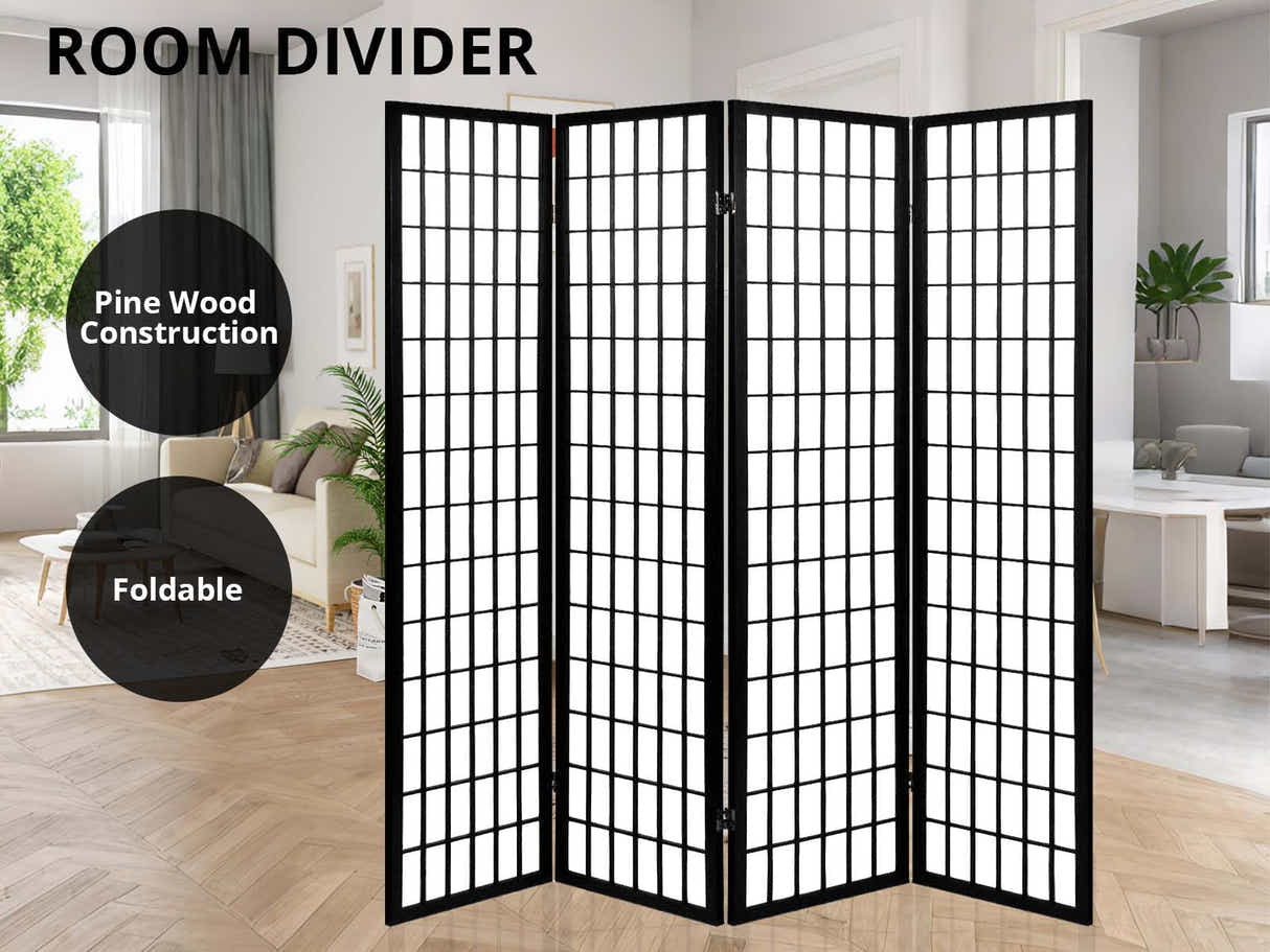 Room divider E P1 4 panel Black