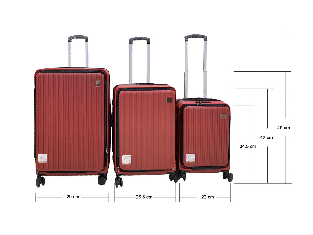 3-Piece Front Open Luggage Set – Wine Red