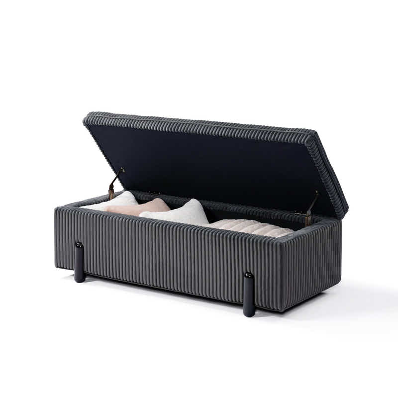 Arna Corduroy Ottoman Bench with Storage - Grey